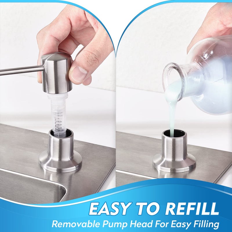 CREA Dish Soap Dispenser for Kitchen Sink, Built-in Countertop Set with 39" Tube & 17oz Bottle, Stainless Steel Pump - Image 3